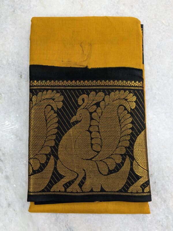 MADURAI SUNGIDI PLAIN COTTON SAREE – (BORDER COLOUR MUSTARD VELDHARI BLOUSE)